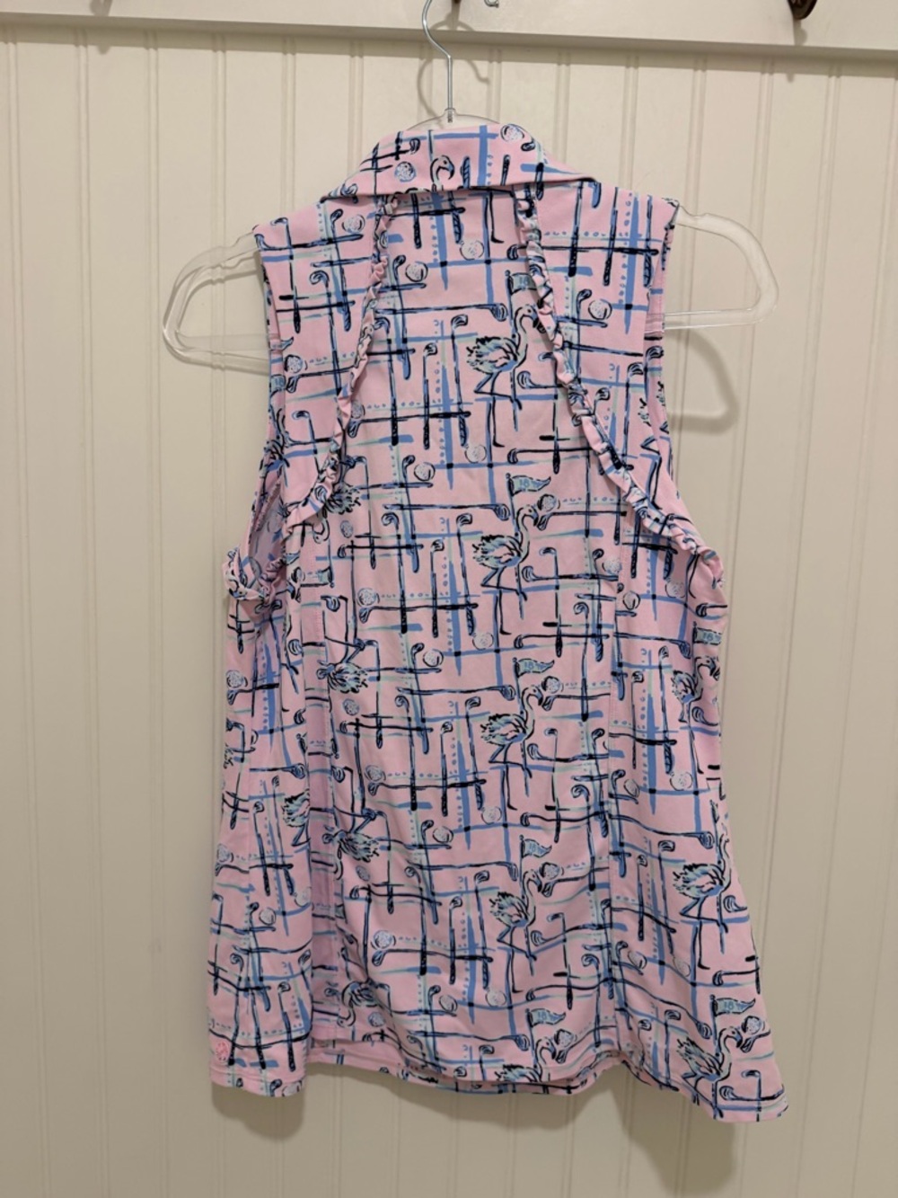 Lilly Pulitzer Luxeletic Sleeveless Pink Printed Collared Tank Top XL - Picture 4 of 5